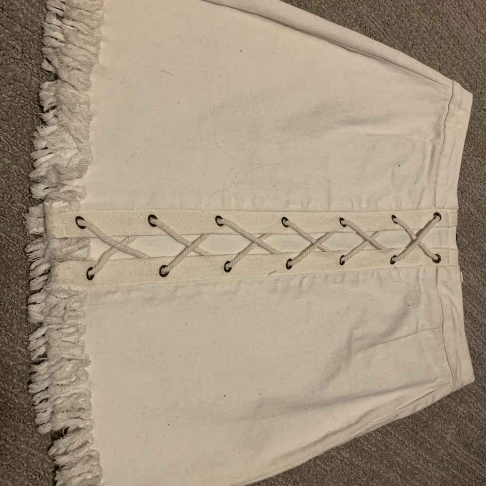 White jean skirt with tie up front